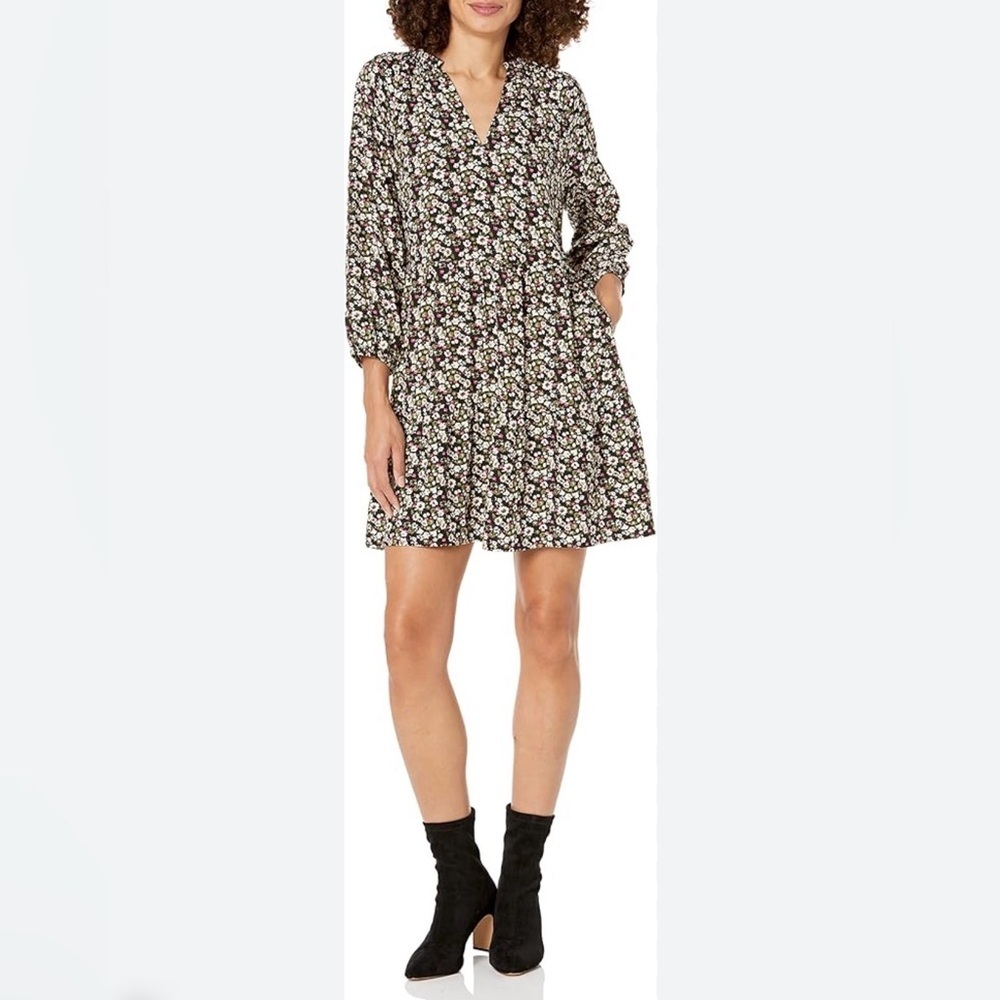 The Drop Caralyn Mirand Black Floral Tiered Mini Dress